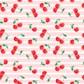 Seamless pattern with cherries on pink background. Vector illustration Royalty Free Stock Photo