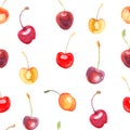 Seamless pattern with cherries and sweet cherries