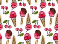 Seamless pattern with cherry berries Ice Cream. Ice Cream repeated Vector illustration. Frozen Food template for cafe Royalty Free Stock Photo