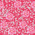 Seamless pattern. Cherry blossom. Pattern with pink flowers. Ornament with oriental motifs. Vector