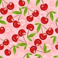 Seamless pattern with cherry and flowers