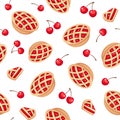 Seamless pattern with cherry pies and cherries. Vector illustration.