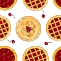 Seamless pattern with cherry pies. The theme of autumn, harvest and thanksgiving. The theme of autumn Royalty Free Stock Photo