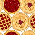 Seamless pattern with cherry pies. The theme of autumn Royalty Free Stock Photo