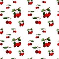Seamless pattern with cherry Stock illustration, vector, hand drawing, design element  for printing, scrapbooking, postcard Royalty Free Stock Photo
