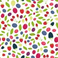 Seamless pattern with Cherry Strawberry Raspberry Blackberry Blueberry Cranberry Cowberry Goji Grape isolated on white Royalty Free Stock Photo