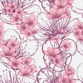 Seamless pattern with cherry tree blossom. Vintage hand drawn vector illustration Royalty Free Stock Photo