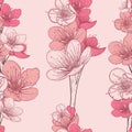 Seamless pattern with cherry tree blossom. Vintage hand drawn vector illustration Royalty Free Stock Photo