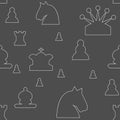 Seamless pattern with chess pieces. Line art style Vector illustration. Royalty Free Stock Photo