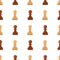 Seamless pattern with chess wooden figures.Brown and white pieces. Vector. Pawn.