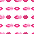 Seamless pattern of chewing gum with lips for the wedding or Valentine`s Day Royalty Free Stock Photo