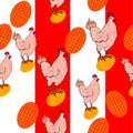 Seamless pattern with chicken and eggs Royalty Free Stock Photo