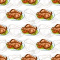 Seamless pattern chicken legs scetch and color Royalty Free Stock Photo