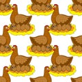 Seamless pattern of chicken nest with eggs on a white background. Vector image
