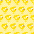 Seamless pattern with chicken on yellow dotted background.