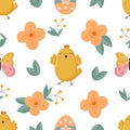 Seamless pattern - chickens, butterfly, easter egg Royalty Free Stock Photo