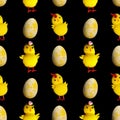 seamless pattern. chickens with eggs isolated on a black background