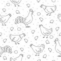 Seamless pattern with chickens, roosters.