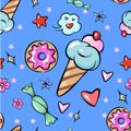 Seamless pattern childish fun trendy sweets heart star icecream candy flower sticker