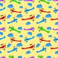 Seamless pattern from children colored retro planes