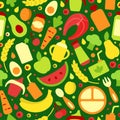 Seamless pattern with children food multicolored objects