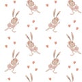 Seamless pattern for children, funny cartoon bunnies and hearts. Print for children, textile, wallpaper, bedroom decor