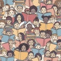 Seamless pattern of children reading colorful books Royalty Free Stock Photo