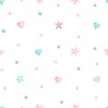Seamless pattern in children\'s boho style. Watercolor cute stars, hearts and dots. Royalty Free Stock Photo