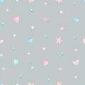 Seamless pattern in children\'s boho style. Watercolor cute stars, hearts and dots on a gray background. Royalty Free Stock Photo