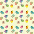 Seamless pattern of children`s colorful sandals on a yellow background cartoon