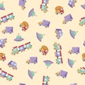 Seamless pattern of children\'s toys transport in light colors