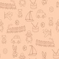 Seamless pattern with children`s toys. A vector picture for design
