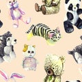 Seamless pattern childrens toys watercolor