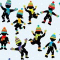 Seamless pattern with children silhouettes having fun in winter