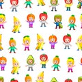 Seamless pattern with children using the healthy fruit costume Royalty Free Stock Photo