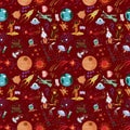 Seamless pattern_3_of childrens drawings in flat style on space Royalty Free Stock Photo