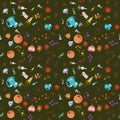Seamless pattern_4_of childrens drawings in flat style on space Royalty Free Stock Photo