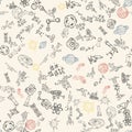 Seamless pattern childrens_3_drawings on space theme, science and the appearance of life on earth, Doodle style
