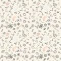 Seamless pattern childrens_4_drawings on space theme, science and the appearance of life on earth, Doodle style