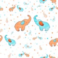 Seamless pattern childrens watercolor elephants