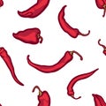 Seamless pattern with chili peppers. Hand drawn.