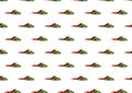 Seamless pattern, chili peppers and seasonings in form of a handful of green dried leaves isolated on a white background