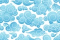 Seamless pattern of Chinese cloudy sky with curly blue clouds. Repeatable Japanese texture with sea foam. Endless