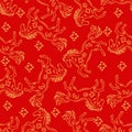 Seamless Pattern Chinese Horse Ornament Design Red and Gold Background.Vector Illustration Royalty Free Stock Photo