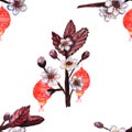 Seamless pattern with chinese lanterns and cherry flowers Royalty Free Stock Photo