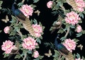 Seamless pattern with Chinese peonies and peacocks. Vector. Royalty Free Stock Photo