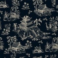 Seamless pattern in chinoiserie style for fabric or interior design. Royalty Free Stock Photo