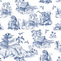 Seamless pattern in chinoiserie style for fabric or interior design. Royalty Free Stock Photo