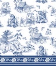 Seamless pattern in chinoiserie style for fabric or interior design.