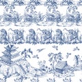 Seamless pattern in chinoiserie style for fabric or interior design.